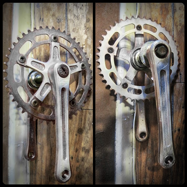 Takagi Tourney (170) cranks before stripping, polishing and refinishing