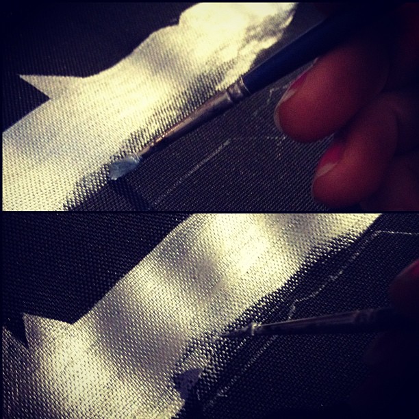 Laying down the silver Tintex base coat for the custom Taipan padset design