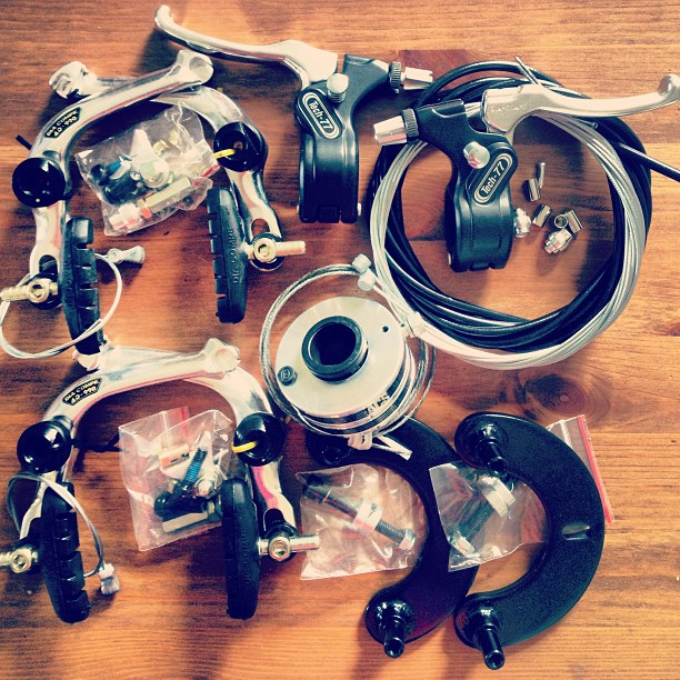 Dia Compe 990 calipers and Tech 77 levers — complete brake setup for Kuwahara Magician Pro