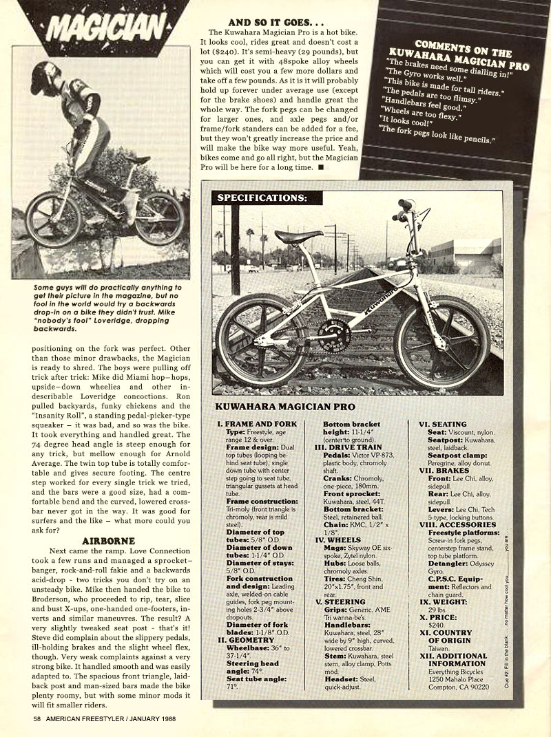 American Freestyler Magazine, Jan 1988 — Kuwahara Magician Pro road test, page 4