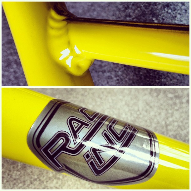 Race Inc aluminium bars in Super Yellow gloss powder coat - detail