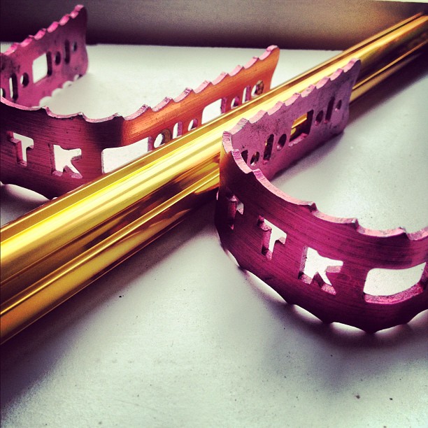 Cyclepro TTK 80s pedal cages and fluted aluminium seat post before de-anodising