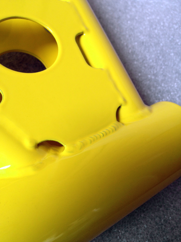 1979 Koizumi Madison Taipan - Super Yellow gloss powder coat, gusset tig welds detail