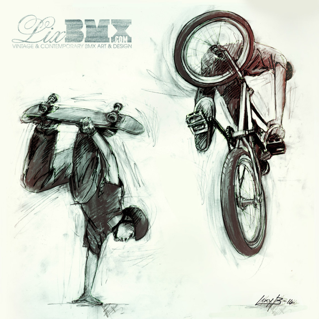 BMX and skateboarding movement studies in charcoal by Lix N