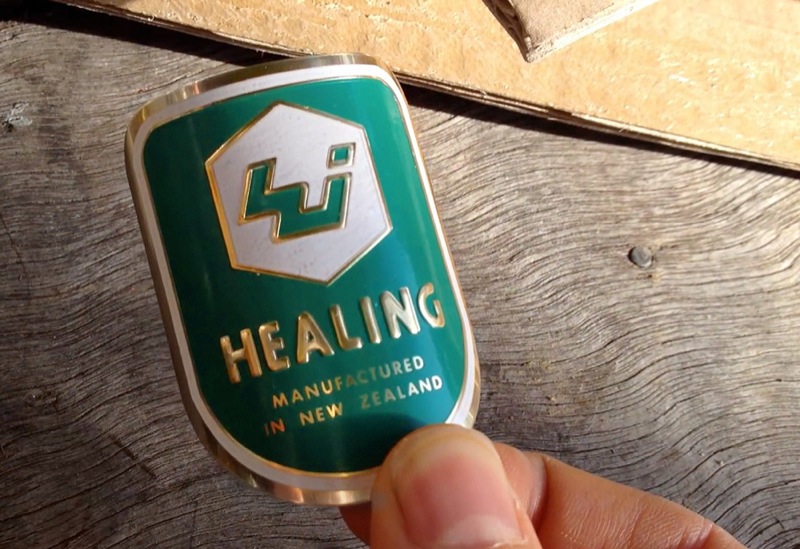 Healing Industries bicycle head tube badge