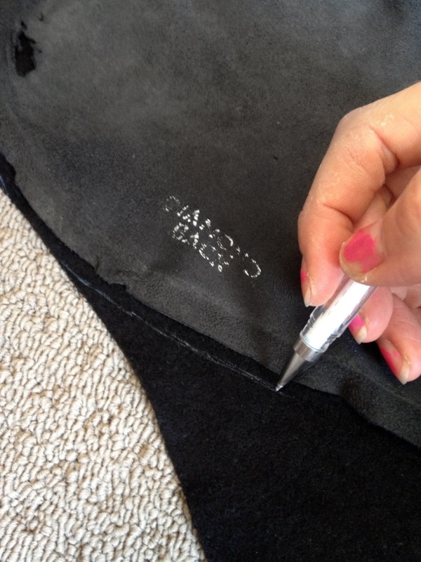 Tracing old cover as template onto new suede — step 14